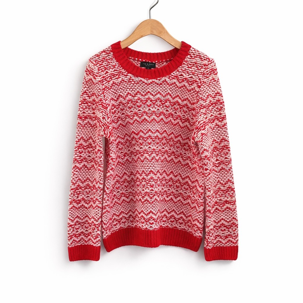 RAG & BONE Red & White Marled Knit Crewneck Sweater